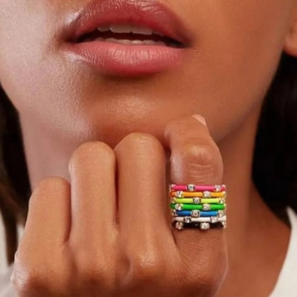 NEW Unisex White Ceramic Pave Diamond Sterling Silver Band Ring, Size 6 - Picture 5 of 14